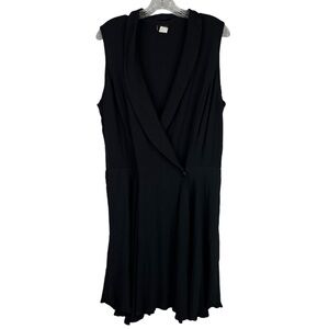 Fredericks of Hollywood Dress Women 2X Black Vintage Wrap Sleeveless Button Mini